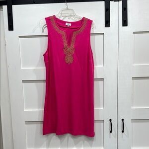 Pink Sleeveless Dress with Gold Embroidery